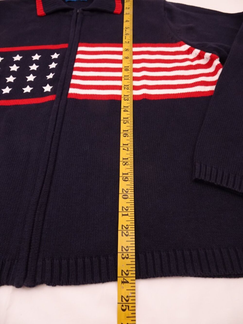 Karen Scott 4th July Zip Cardigan XL Blue USA Flag Made in Australia Patriotic - Picture 9 of 9